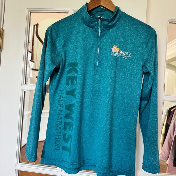 KEY WEST HALF MARATHON LONG SLEEVE HALF ZIP, TEAL, SIZE SMALL - Picture 1 of 2